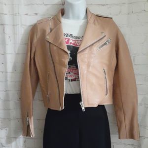 NEW Maje Nude/Blush Lambskin Leather Moto Biker Jacket Sz.XS MSRP $950